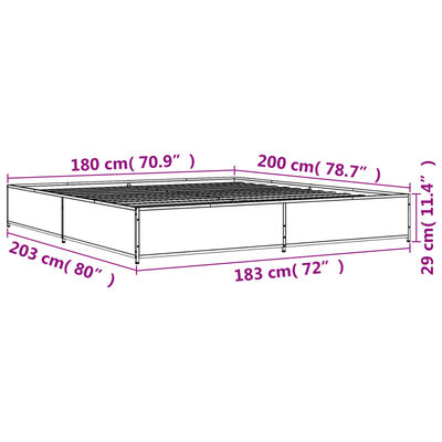 vidaXL Sängram brun ek 180x200 cm konstruerat trä och metall