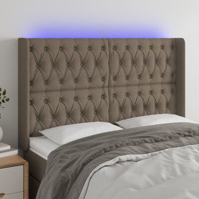 vidaXL Sänggavel LED taupe 163x16x118/128 cm tyg