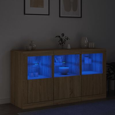 vidaXL Skänk med LED-belysning sonoma-ek 123x37x67 cm