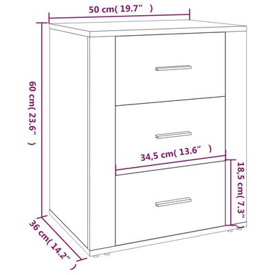 vidaXL Sängbord rökfärgad ek 50x36x60 cm konstruerat trä