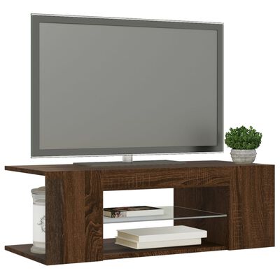 vidaXL Tv-bänk med LED-belysning brun ek 90x39x30 cm