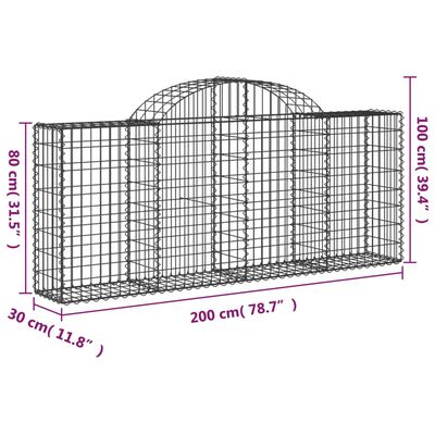 vidaXL Gabioner bågformade 10 st 200x30x80/100 cm galvaniserat järn