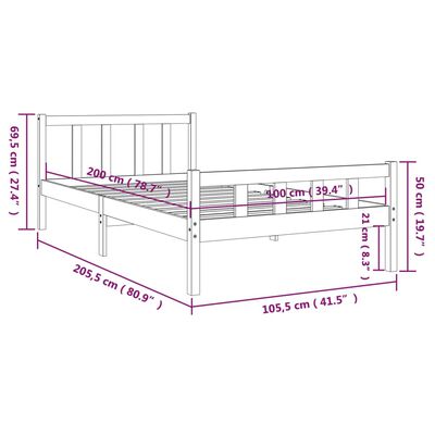 vidaXL Sängram svart massivt trä 100x200 cm