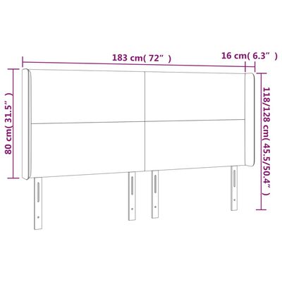 vidaXL Sänggavel LED mörkbrun 183x16x118/128 cm tyg