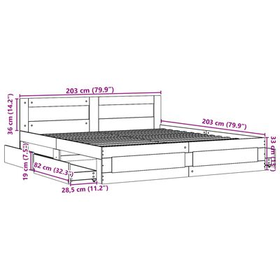 vidaXL Sängram med huvudgavel sonoma-ek 200x200 cm konstruerat trä