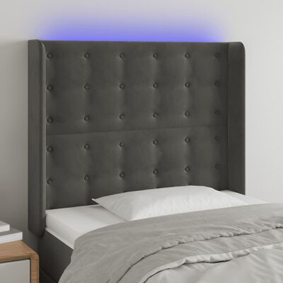 vidaXL Sänggavel LED mörkgrå 83x16x118/128 cm sammet