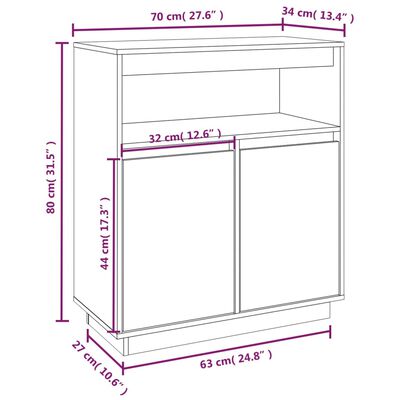 vidaXL Skänk svart 70x34x80 cm massiv furu