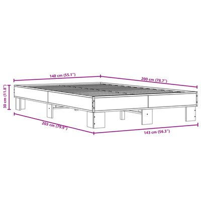 vidaXL Sängram rökfärgad ek 140x200 cm konstruerad trä och metall