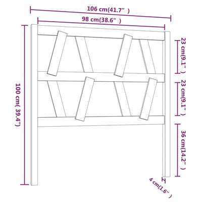 vidaXL Sänggavel grå 106x4x100 cm massiv furu