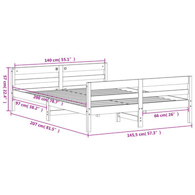 vidaXL Sängram utan madrass vit 140x200 cm massiv furu