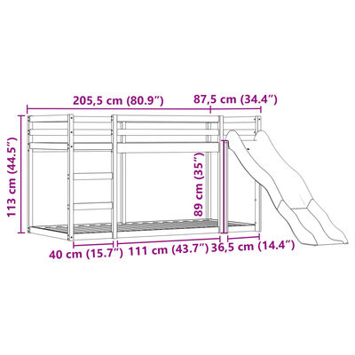 vidaXL Våningssäng med rutschkana och gardiner blå 80x200 cm