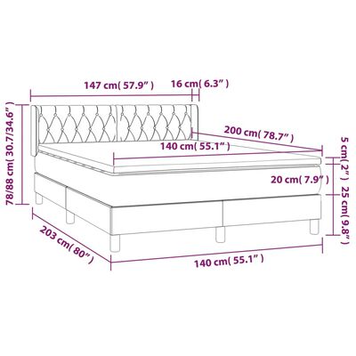 vidaXL Ramsäng med madrass ljusgrå 140x200 cm tyg