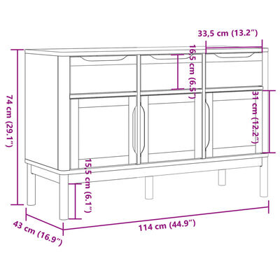 vidaXL Sidobord FLORO vit 114x43x74 cm massiv furu