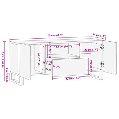 vidaXL Tv-bänk 100x34x46 cm massivt mangoträ