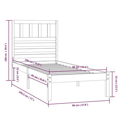 vidaXL Sängram 90x190 cm massiv furu vit