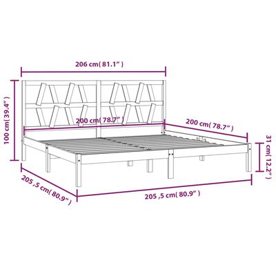 vidaXL Sängram svart massiv furu 200x200 cm