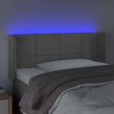 vidaXL Sänggavel LED ljusgrå 103x16x78/88 cm sammet