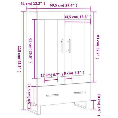 vidaXL Högskåp betonggrå 69,5x31x115 cm konstruerat trä