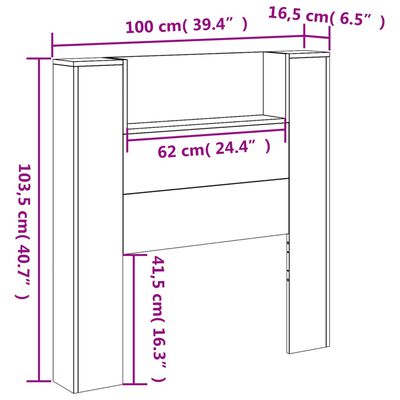 vidaXL Sänggavel med LED grå sonoma 100x16,5x103,5 cm