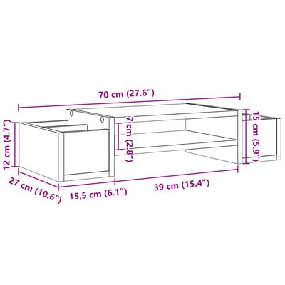 vidaXL Skärmställ förvaring rökfärgad ek 70x27x15 cm konstruerat trä