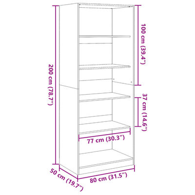 vidaXL Garderob betonggrå 80x50x200 cm konstruerat trä