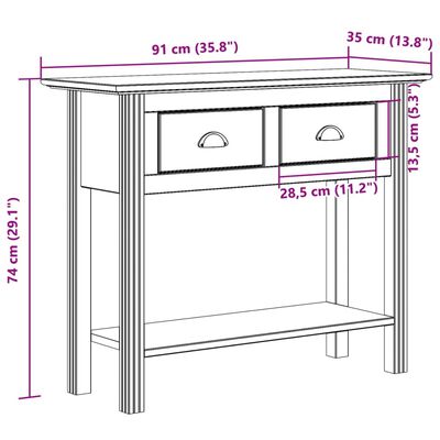 vidaXL Konsolbord BODO brun 91x35x74 cm massiv furu