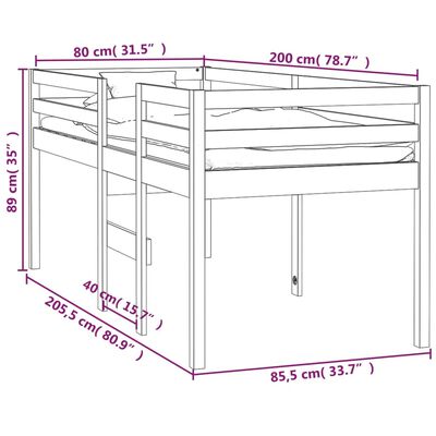 vidaXL Hög säng honungsbrun 80x200 cm massiv furu