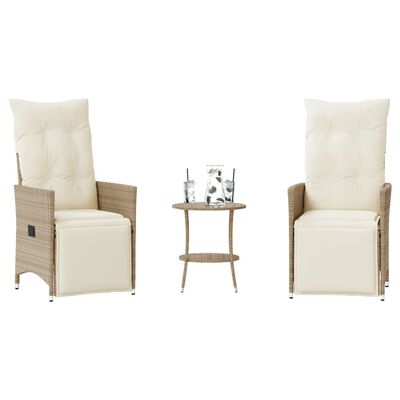 vidaXL Bistrogrupp med dynor 3 delar beige konstrotting