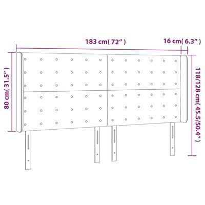 vidaXL Sänggavel med kanter svart 183x16x118/128 cm tyg