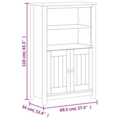 vidaXL Badrumsskåp BERG vit 69,5x34x110 cm massiv furu