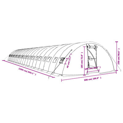 vidaXL Växthus med stålram grön 110 m² 22x5x2,3 m