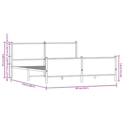 vidaXL Sängram utan madrass metall brun ek 183x213 cm