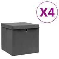 vidaXL Förvaringslådor med lock 4 st 28x28x28 cm grå