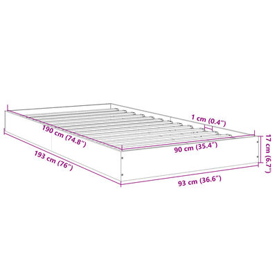 vidaXL Sängram utan madrass rökfärgad ek 90x190 cm konstruerad trä