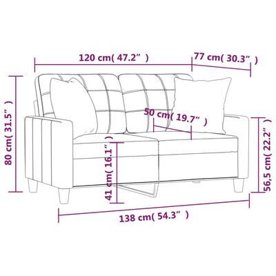 vidaXL 2-sits soffa med prydnadskuddar gräddvit 120 cm konstläder