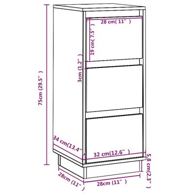 vidaXL Skänkar 2 st 32x34x75 cm massiv furu