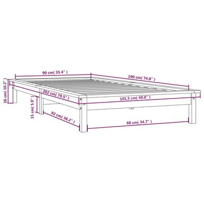 vidaXL Sängram 90x190 cm massiv furu grå