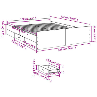 vidaXL Sängram med lådor vit 160x200 cm konstruerat trä