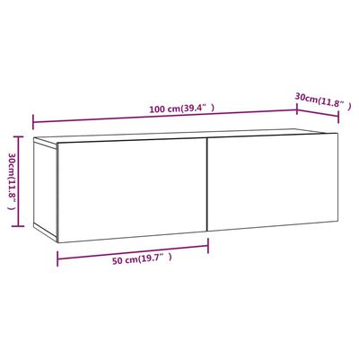 vidaXL Väggmonterade tv-bänkar 2 st grå 100x30x30 cm konstruerat trä