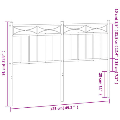 vidaXL Huvudgavel metall svart 120 cm