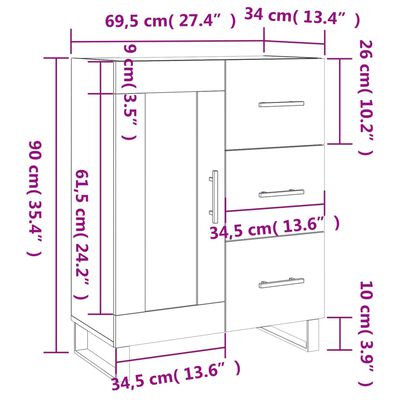 vidaXL Skåp vit 69,5x34x90 cm konstruerat trä