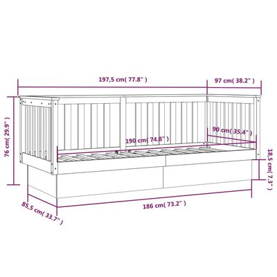 vidaXL Dagbädd utan madrass vit 90x190 cm massiv furu