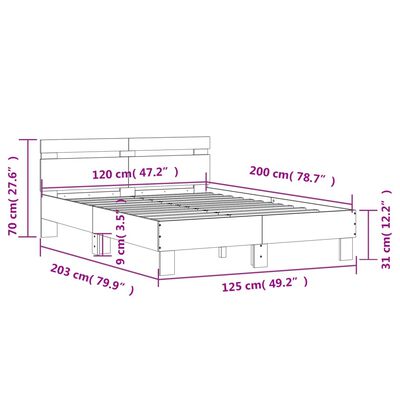 vidaXL Sängram med huvudgavel rökfärgad ek 120x200 cm konstruerat trä