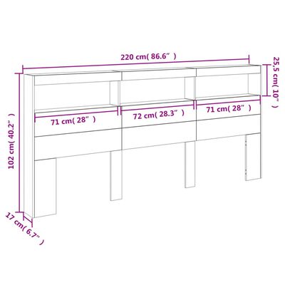 vidaXL Sänggavel med LED brun ek 220x17x102 cm