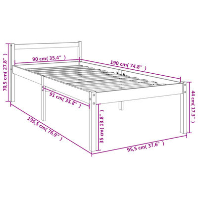 vidaXL Säng vit 90x190 cm massiv furu