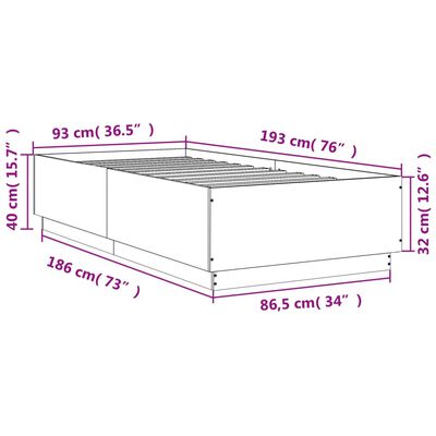 vidaXL Sängram rökfärgad ek 90x190 cm konstruerad trä