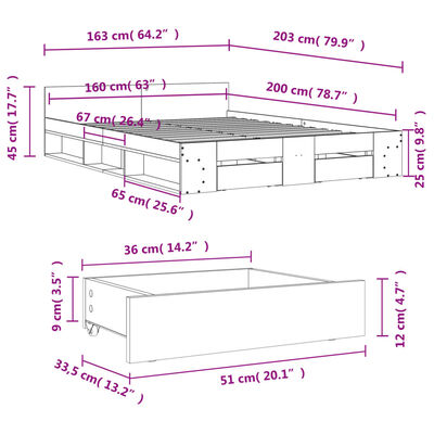 vidaXL Sängram med lådor vit 160x200 cm konstruerat trä