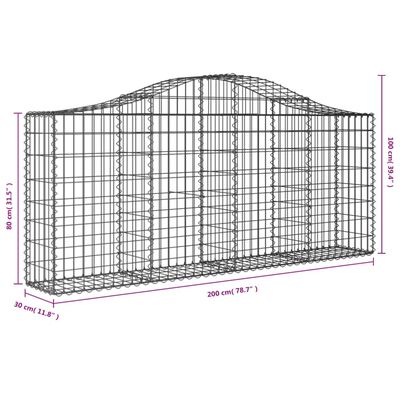 vidaXL Gabioner bågformade 40 st 200x30x80/100 cm galvaniserat järn