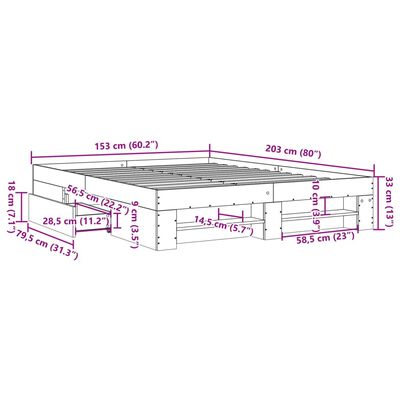 vidaXL Sängram utan madrass sonoma-ek 150x200 cm konstruerad trä