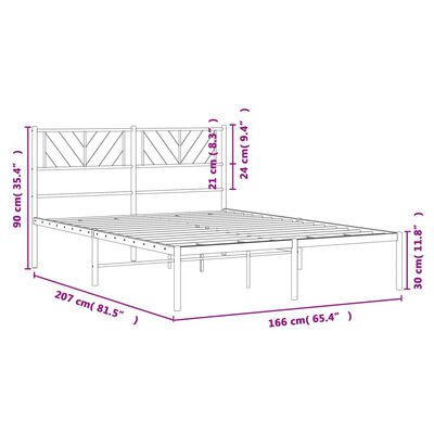 vidaXL Sängram med huvudgavel metall vit 160x200 cm